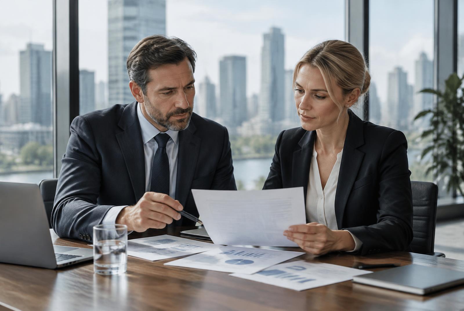 Executivos analisando informações comerciais em uma reunião